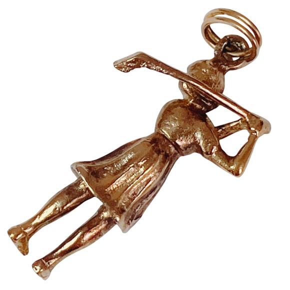 Vintage Mid Century Gold Filled Female Golfer Charm Pendant Sports Jewelry - Picture 5 of 9